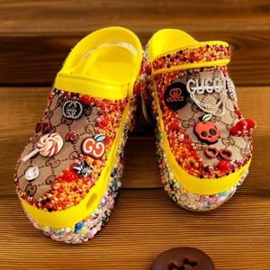 Size 9 Custom Blinged 4" Platform garden shoes. Crocs Style